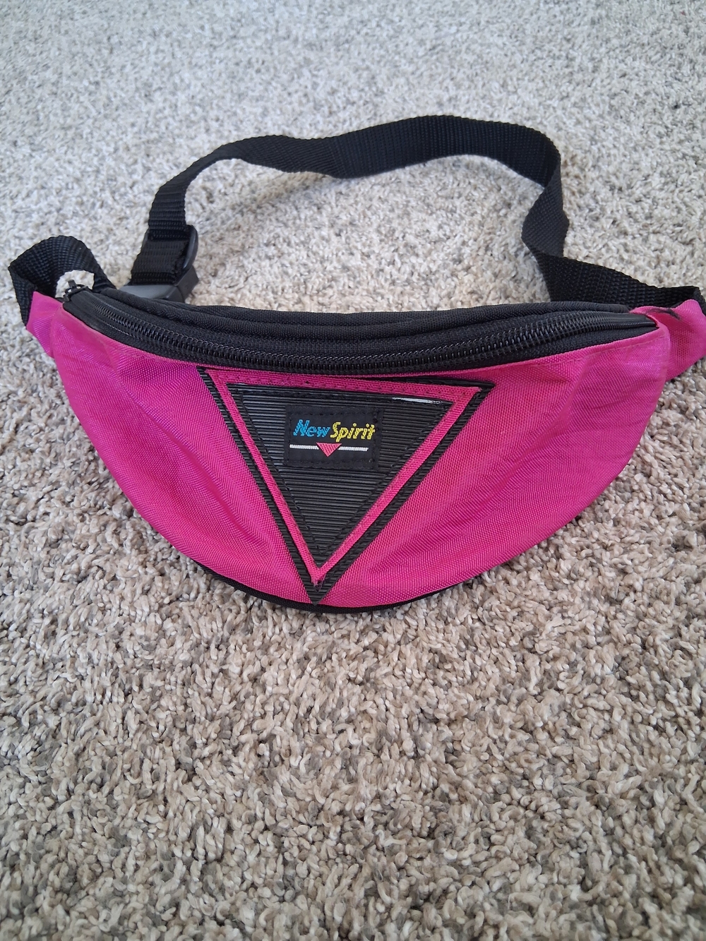 Vintage 1980-1990 Magenta Crossbody Fanny Pack with Black Strap